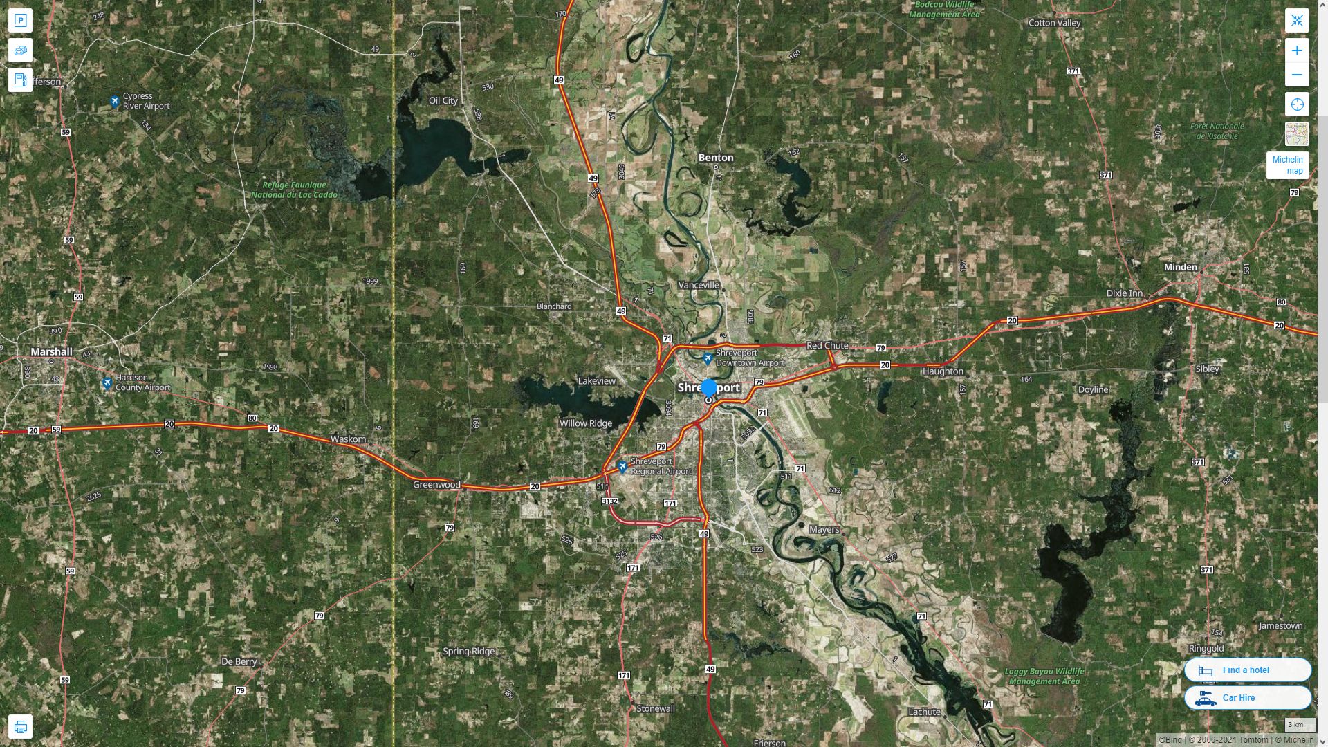 Shreveport Louisiana Highway and Road Map with Satellite View